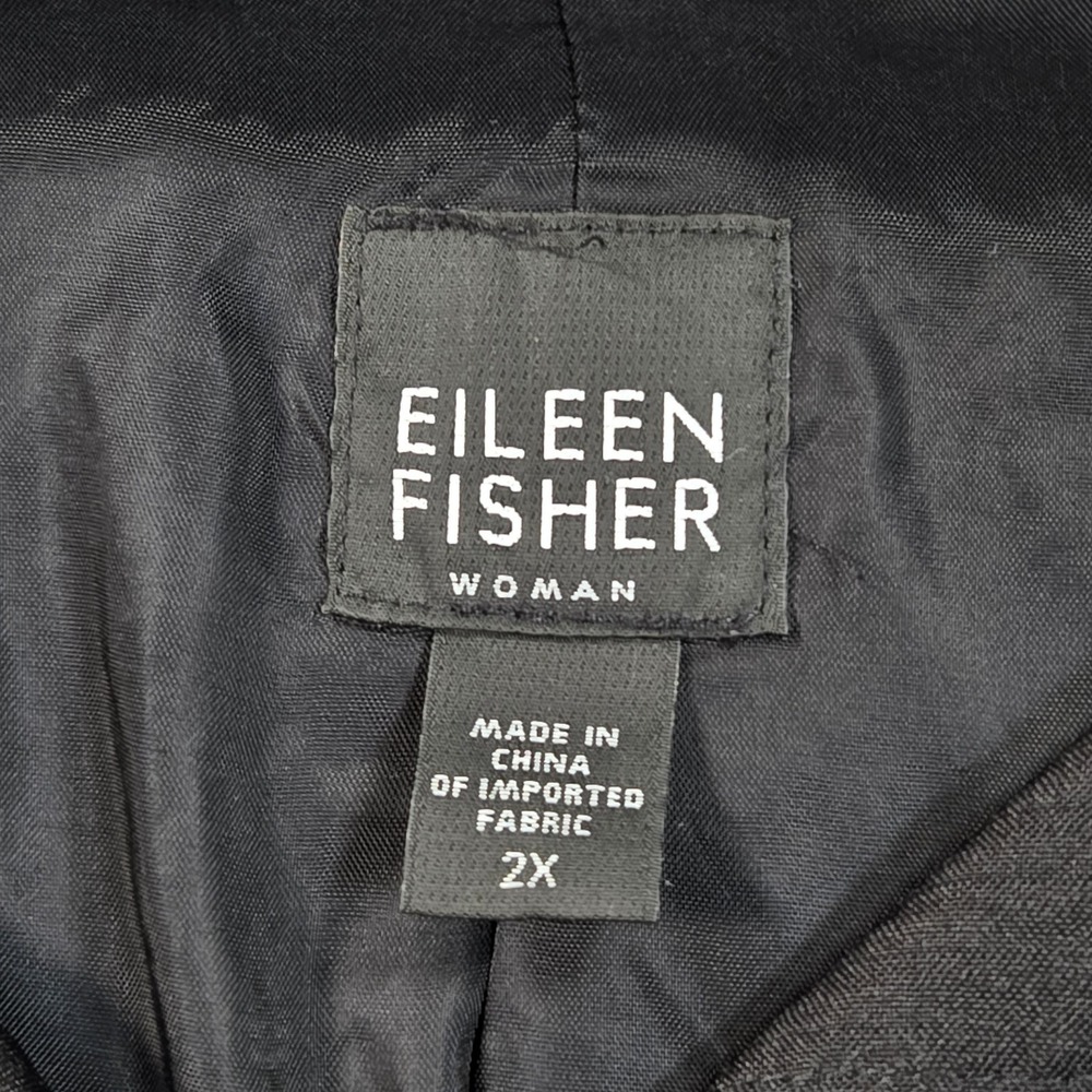 Eileen Fisher Coat Womens 2X Black Hooded Long Rain Snap Front Lined Lightweight - Picture 4 of 10